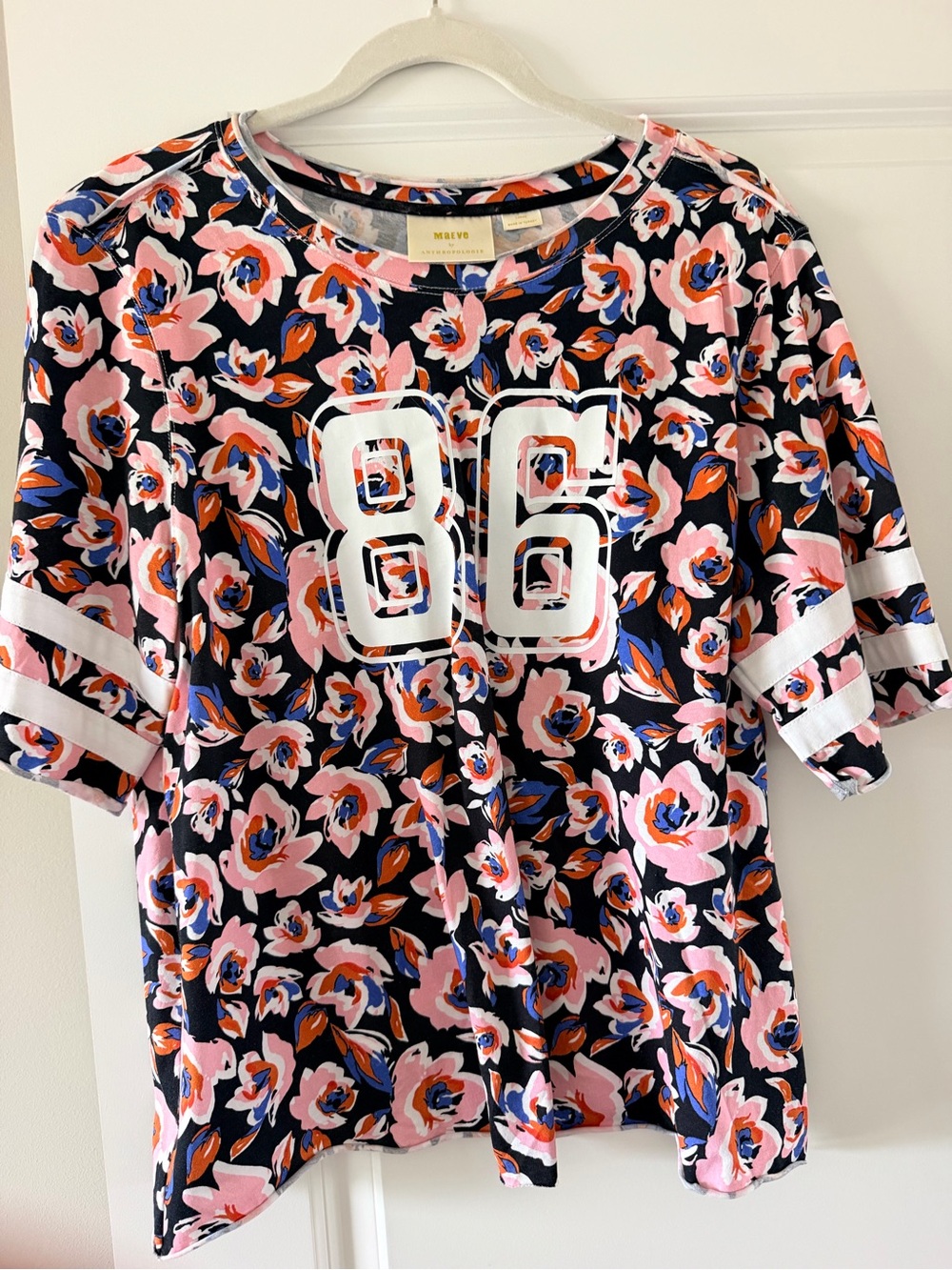 Maeve Navy Floral '86 Sport Tee with Pink & Orange Accents